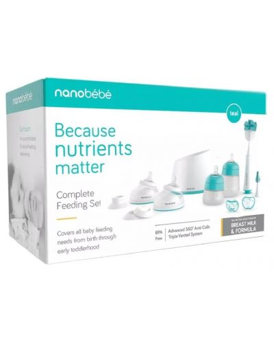 Пълен комплект за хранене Nanobebe - Минт - 2