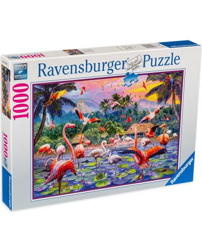 Пъзел Ravensburger от 1000 части - Розови фламингота - 1