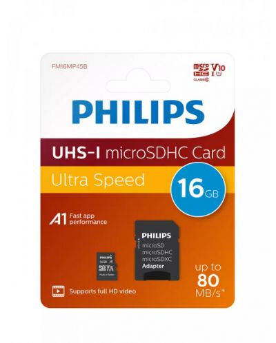 Памет Philips, Micro SDHC, 16GB, Class10, 80MB/s - 3