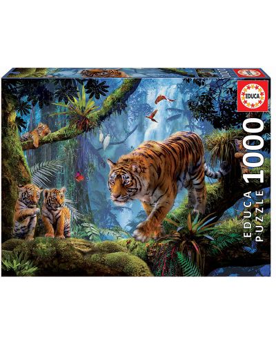 Пъзел Educa от 1000 части - Тигри в джунглата - 1