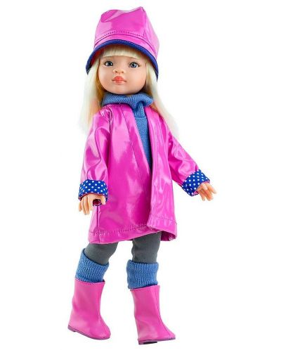 Комплект дрехи за кукла Paola Reina - Розов дъждобран и син пуловер, 32 cm - 1