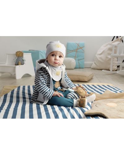 Памучен бебешки комплект Sterntaler - Лео, 56 cm, 3-4 месеца, синьо-сив - 2