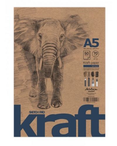 Пад за рисуване Drasca Elephant - крафт, 50 листа, A5 - 1