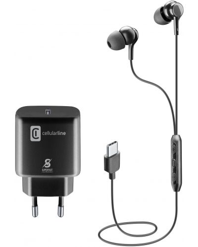 Пакет слушалки и зарядно Cellularline - Samsung, черни - 1
