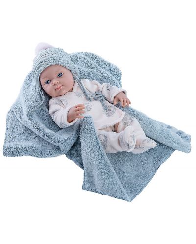Кукла-бебе Paola Reina Mini Pikolines - Със синьо поларено одеяло, момиченце, 32 cm - 1