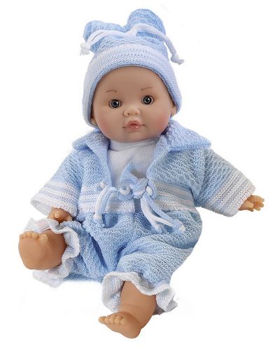Кукла-бебе Paola Reina Andy Primavera - Анди, с плетен гащеризон в синьо, 32 cm