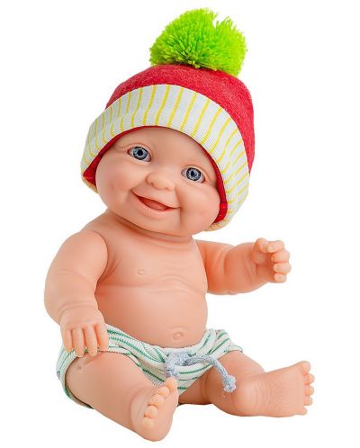 Кукла-бебе Paola Reina Los Peques - Грег, с червена шапка със зелен помпон, 21 cm - 1