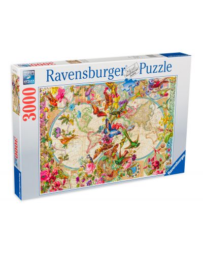 Пъзел Ravensburger от 3000 части - Карта на света на Флората и Фауната - 1