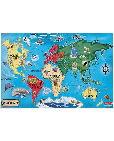 Пъзел за под Melissa & Doug - Карта на света, 33 части - 3