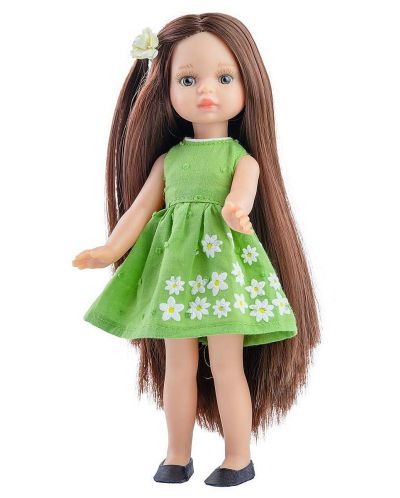 Кукла Paola Reina Mini Amigas - Естела, със зелена рокля на бели цветя, 21 cm - 1