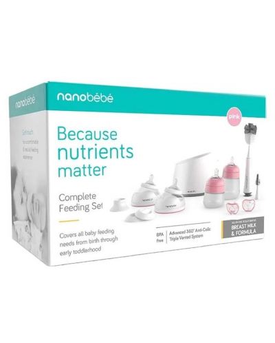 Пълен комплект за хранене Nanobebe - Розов - 2