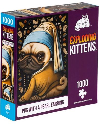 Пъзел Exploding Kittens от 1000 части - Кучето с перлената обица - 1