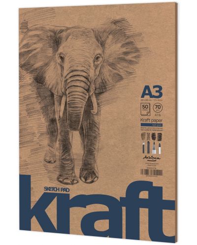Пад за рисуване Drasca Elephant - крафт, 50 листа, A3 - 1