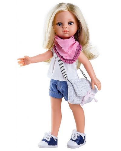Комплект дрехи за кукла Paola Reina - Бяла блузка и розово шалче, 32 cm - 1