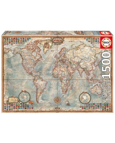 Пъзел Educa от 1500 части - Политическа карта на света - 1