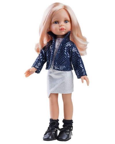 Комплект дрехи за кукла Paola Reina - Късо синьо яке и блузка на сърчица, 32 cm - 1