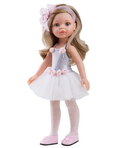 Комплект дрехи за кукла Paola Reina - Сребърно трико и бяла тюлена пола, 32 cm - 1