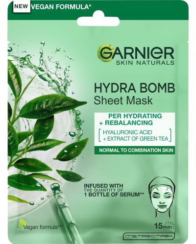 Garnier Skin Naturals Памучна лист маска за лице Hydra Bomb, 28 g - 1