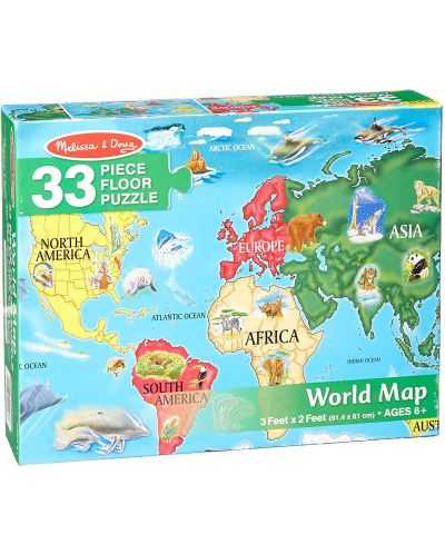 Пъзел за под Melissa & Doug - Карта на света, 33 части - 1