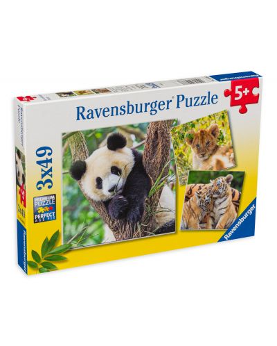 Пъзел Ravensburger от 3 x 49 части - Панда, тигър и лъв - 1