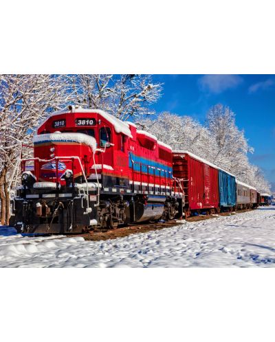 Пъзел Bluebird от 1500 части - Червен влак в снега - 2