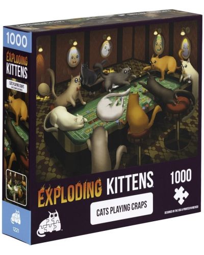 Пъзел Exploding Kittens от 1000 части - Котешки игри с карти - 1