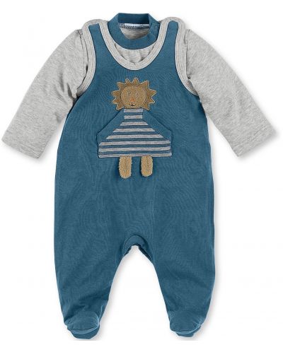 Памучен бебешки комплект Sterntaler - Лео, 50 cm, 0-2 месеца, синьо-сив - 1