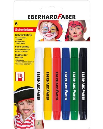 Пастели за лице Eberhard Faber - 6 цвята, с апликатор - 1