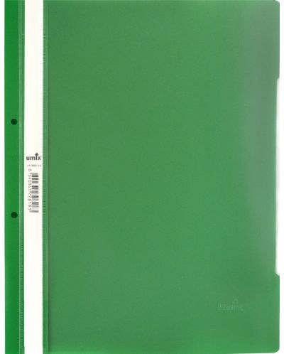 Папка с машинка и перфорация Umix - Premium, A4, зелена - 1