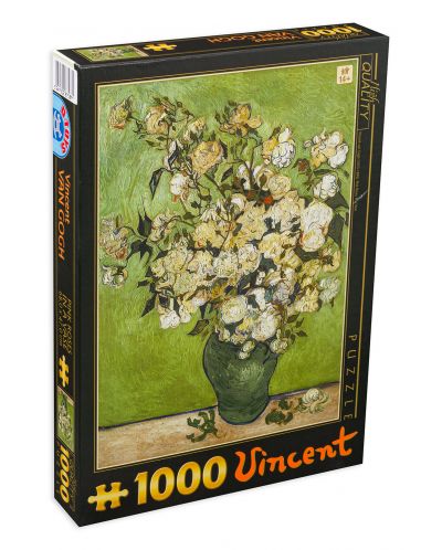 Пъзел D-Toys от 1000 части - Розови рози във ваза, Винсент ван Гог - 1