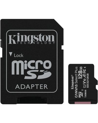 Карта памет Kingston - Canvas Select Plus, 128GB, microSD + адаптер - 1