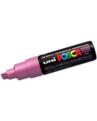 Перманентен маркер със скосен връх Uni Posca - PC-8K F, 8 mm, розов металик - 1