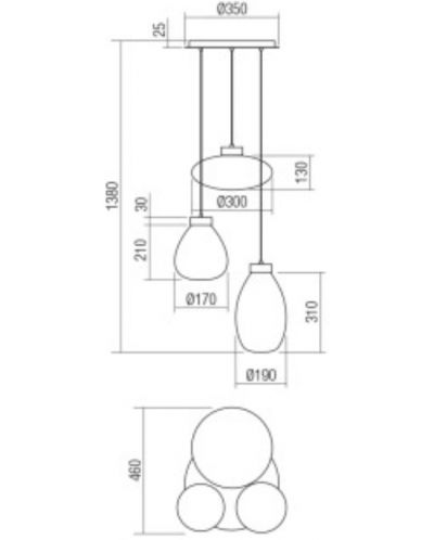 Пендел Smarter - Luke 01-3197, IP20, 240V, E27, 3x42W, черен мат - 2