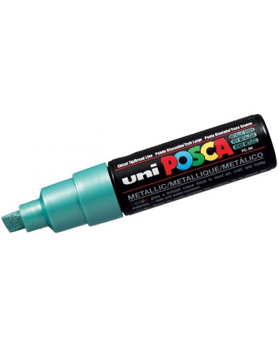 Перманентен маркер със скосен връх Uni Posca - PC-8K, 8 mm, зелен металик - 1
