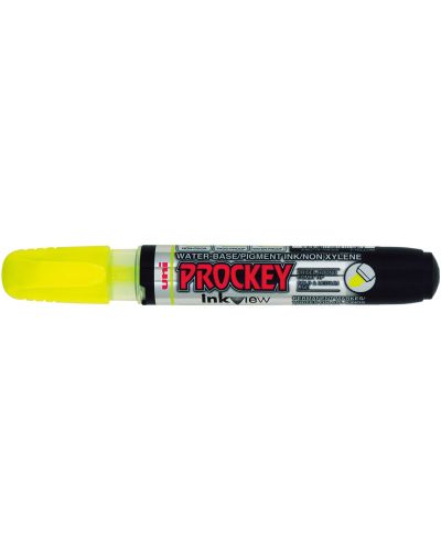 Перманентен маркер Uni Prockey - PM-225F, объл и скосен връх, 1.4-2.0 mm и 3.7 mm, флуоресцентно жълт - 1