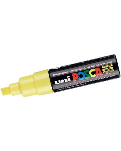 Перманентен маркер със скосен връх Uni Posca - PC-8K, 8 mm, жълто - 1