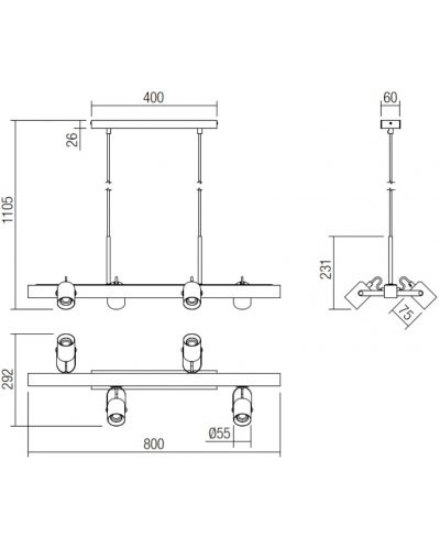 Пендел Smarter - Taffi 01-2418, IP20, E27, 4 x 42W, черен мат и бук - 2