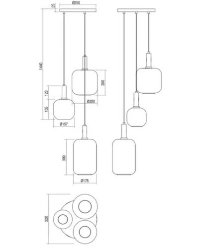 Пендел Smarter - Brina 01-3198, IP20, 240V, E27, 3x23W, черен мат - 2