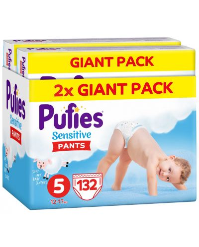 Пелени гащи Pufies Pants Sensitive 5, 12-17 kg, 132 броя, Giant Pack - 1
