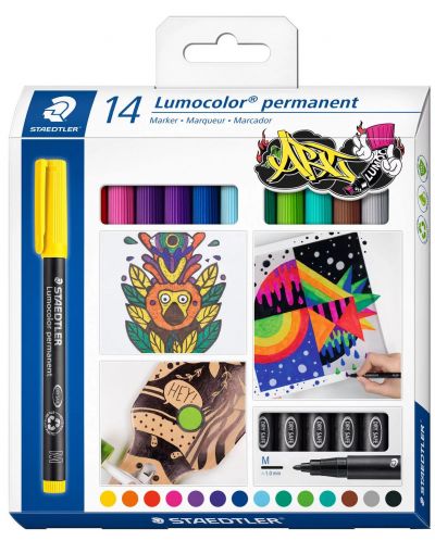 Перманентни маркери Staedtler Lumocolor - 14 цвята - 1