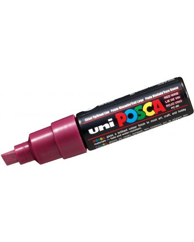 Перманентен маркер със скосен връх Uni Posca - PC-8K, 8 mm, винено червено - 1