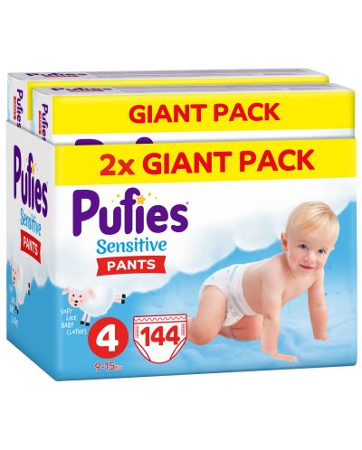 Пелени гащи Pufies Pants Sensitive 4, 9-15 kg, 144 броя, Giant Pack - 1