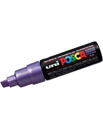 Перманентен маркер със скосен връх Uni Posca - PC-8K F, 8 mm, виолетов металик - 1