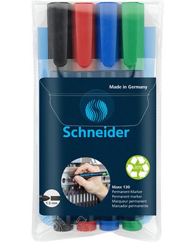 Перманентни маркери Schneider - Maxx 130, 4 цвята - 1