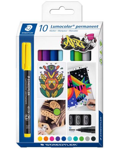 Перманентни маркери Staedtler Lumocolor - 10 цвята - 1