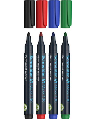Перманентни маркери Schneider - Maxx 130, 4 цвята - 2