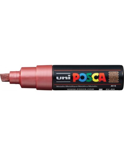 Перманентен маркер със скосен връх Uni Posca - PC-8K, 8 mm, червен металик - 1