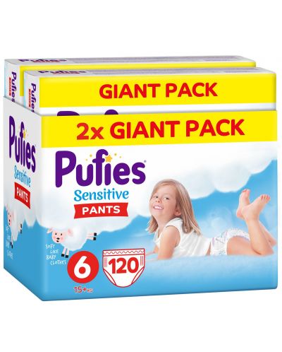Пелени гащи Pufies Pants Sensitive 6, 15+ kg, 120 броя, Giant Pack - 1