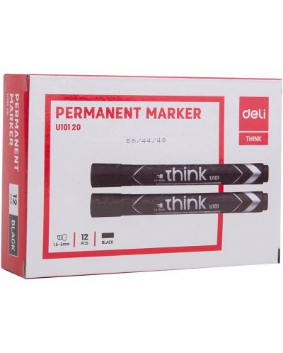 Перманентен маркер Deli Think - EU10120, скосен връх, черен - 3