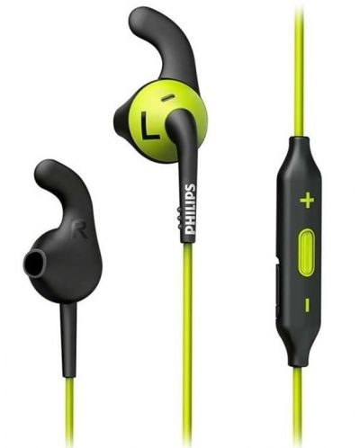 Безжични слушалки с микрофон Philips - ActionFit, черни/зелени - 1